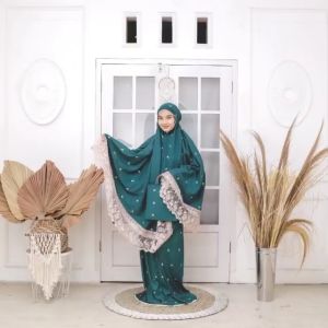 Mukena Arrobiah Set Elegan - Mukena Dewasa Bordir Aster dengan Renda Tile Warna Ungu