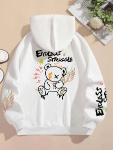European and American trendy mens autumn cartoon teddy bear print soft and comfortable hooded sweatshirt outdoor street top