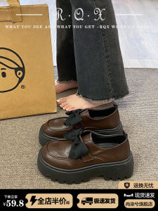 Brown Bow Knot Thick Heel Mary Janes Slip-On Womens Shoes Fashionable Autumn Wardrobe Essential Pair for Skirts And Dresses