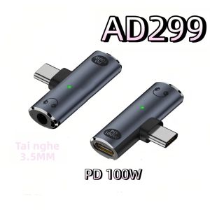 Bộ Chuyển Đổi USB C Kim Loại 2 Trong 1 OTG Truyền Dữ Liệu 10Gbps & Sạc Nhanh PD 100W Dành Cho Tai Nghe 3.5MM Máy Tính Xách Tay Điện Thoại Máy Tính Bảng