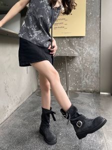 Vintage Distressed Leather Martin Boots for Women with Thick Sole And Chunky Heels Mid-calf Short Boots UK Style Summer 2025