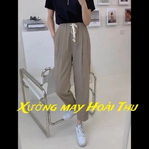 Quần baggy nữ vải ruby cạp chun lung cao có dây rút mẫu mới năng động cho mùa hè