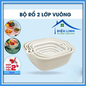Rổ Nhựa Đựng Đồ Vuông 2 Lớp Việt Nhật (MS:3288/3289/3290) - Bộ Rổ Kèm Chậu Hứng Nước Rửa Rau Củ Quả Tiện Lợi Tramanhshop
