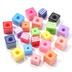 50pcs/lot Rainbow Resin Square Beads Colorful Stripe Beads Loose Spacer Bead For DIY Jewelry Making Bracelet Necklace Craft