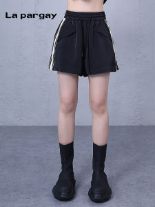 Napa Jia High Waist Short Sweatpants Womens Black Personality Fashion Casual Design Sense Pants Street Style Polyester Fiber