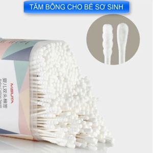 Tăm bông cho bé sơ sinh MISUTA làm từ bông tự nhiên hộp 400 chiếc mẫu mới ƞhất - Binbibo