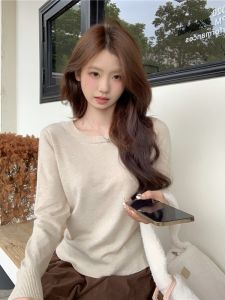 เสื้อสเวตเตอร์ถักคอตั้งแขนยาวนุ่มสบายสไตล์เกาหลีสำหรับผู้หญิง ฤดูใบไม้ร่วง 2025 เสื้อชั้นในทรงเข้ารูป ทรงเข้ารูป แขนยาว ปกติ