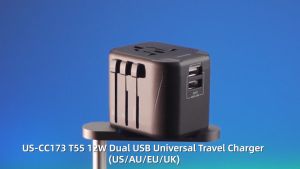 USAMS T55 Universal Travel Charger Dual USB 12W (US/AU/EU/UK) Pengisi Daya 12W Untuk Us/Au/Eu/Uk Garansi Distributor Resmi Lokal Daya Input 100-240V Kompatibel Dengan Berbagai Jenis Colokan - Lazada
