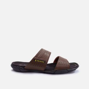 PAKALOLO N2353 TAN Sandal Pria Kulit Asli - Desain Terbuka - Tali Dua - Sol Hitam - Cocok untuk Acara Santai