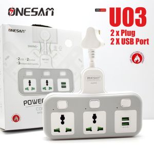 ONESAM OS-U03 Power Socket Charger 2 Universal Socket + 2 USB Port Fast Charging  3 Independent Switchs UK Plug