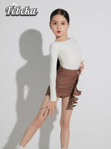 Fibeka Latin Dance Outfit for Girls Professional Performance Costume Practice Suit Floral Edge Skirt Child Fashion Trend