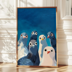 Nosy Pigeon Art Print - funny pigeon art print pigeon wall art bird art print funny bird wall art animal wall art blue art
