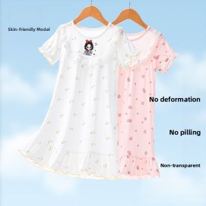 Girls Summer Sleepwear Modal Thin Short Sleeve Dress Childrens Home Clothes Ice Silk Lightweight Comfortable Casual Style