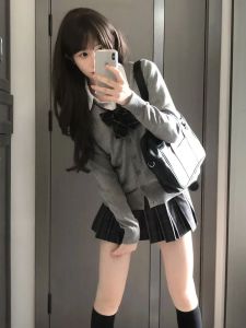 Sweet Spicy Grey Knitted Jk Sweater Womens Outerwear Cardigan Autumn College Style Uniform Top Japanese School Uniform Style