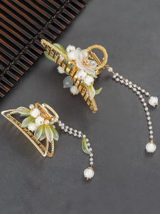 Handmade Original Design Metal Shark Clip Traditional Chinese Style Hair Accessories for Qipao Hanfu Updo White Bell Flower