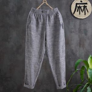 Stripes Cotton Linen Linen Womens Pants Summer Cropped Pants Casual Loose Loose Pants Plus Size Harem Skinny Jeans Artsy Baggy Pants