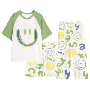 Miiow | Ice Silk Childrens Sleepwear Short Sleeve Home Clothes Set For Boys Summer Breathable Cool Feeling Polyester Spandex Shorts