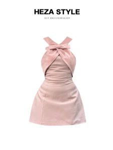 Sweet Princess Style A-Line Dress with Neck Hanging Bowknot Waist Cinching Birthday Girls Dress HEZA plus Size Womens Clothing