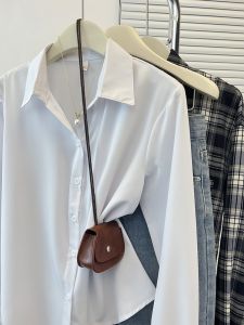 Áo Sơ Mi Trắng Dài Tay Cổ Chữ V Cho Nữ Mùa Xuân Thu Phong Cách Công Sở Đa Năng Váy Công Sở Phong Cách Pháp Thường Ngày