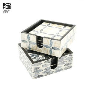 Lót ly ECOHUB vuông bằng khảm trai kích thước 10cm để lót cốc chén sang trọng (Bộ 6 chiếc)