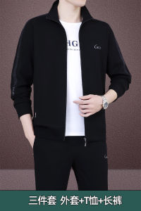 2024 New Mens Large Size Sportswear Set Running Casual Clothes Three-piece Suit Moisture Wicking Breathable Long Sleeve Crew Neck Sweatshirt