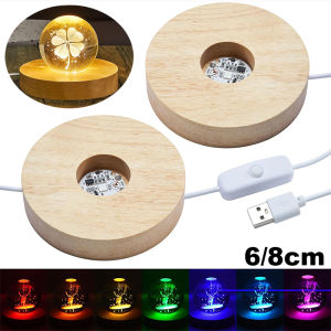 Wood Desktop Decorative Lights Base Night Light Wooden LED USB RGB Display Lamp Display Stand Lamps Holder Art Ornament