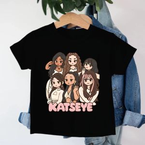 Bandai | Katseye Girl Group Printed T-shirts Childrens Clothing Girls Boys Summer Round Neck Short Sleeve Tshirt Fashion Casual Tee Tops
