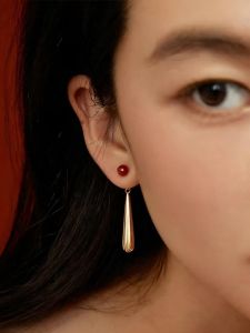 Monica Red Zircon Tear Drop Earrings Fashionable Elegant Personality Mature Atmosphere High End New Year Ear Jewelry