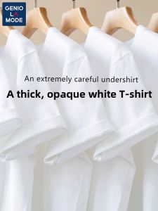 Genio Lamode Mens White Cotton T-Shirt Short Sleeve Casual Loose Fit Summer Top Breathable Printed round Neck Tee