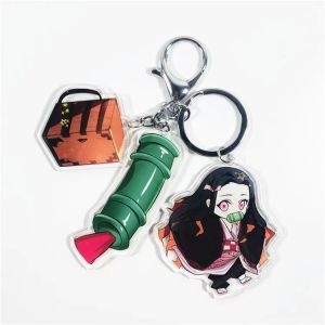 Bandai | Demon Slayer Anime 2D Acrylic Keychain Set Cartoon Character Three-Piece Bag Hanger Collectible Toys Gifts For Fans Artwork