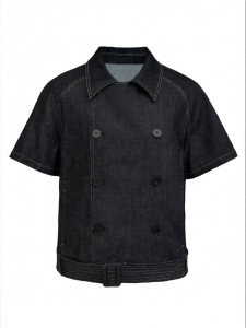 JCAESAR STUDIO | Button-Down Denim Collar-Tie Short-Sleeve Shirt Pre-Washed