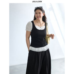 JULULOOK | Bộ Đồ Dạng Hai Mảnh Dành Cho Người Béo Túi Tay Xòe Nâng Vòng Eo