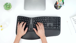 Meetion Director W Keyboard Wireless Ergonomic Full Size 112 Keys Palm Rest 2.4G + Bluetooth Curved