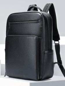 Mens Leather Backpack Large Capacity Business Commuting Waterproof Cowhide Fashion Travel Bag Double Shoulder Bag Computer Bag