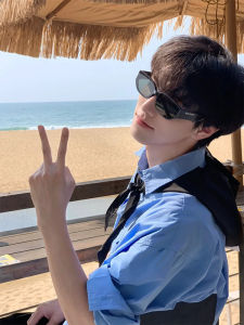 Milk Blue Shirt Mens Long Sleeves Summer Thin Fancy Pure Color Lazy Coat OOTD Wear Sun Protection Shirt