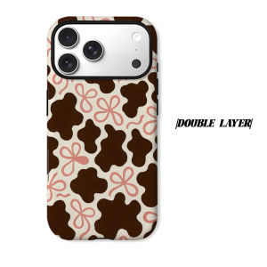 Cow Print Pink Bow Phone Case for iPhone 18 17 16 15 14 13 12 11 Air Pro Max Plus Double-layer Cover