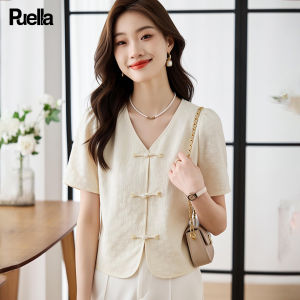puella | New Chinese Style Short Sleeve V-neck Blouse