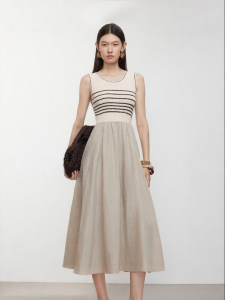 Vero Moda | Striped Round Neck Sleeveless Patchwork A-Line Dress Summer New Arrival