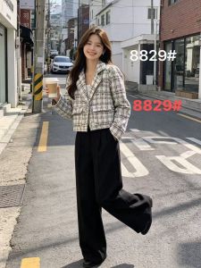 JDB8829ES Ft S-L Korean Womenswear Tweed Plaid Double Breasted Blazer