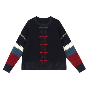 New Chinese Style Girls Sweater Cardigan Thickened Warm Long Sleeve round Neck Coat NorNor Brand Soft Knitted Outerwear