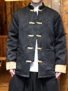 Mens Winter Thickened Cotton Padded Jacket Loose plus Size Warmth Youth Fashion Stand Collar Single Button Closure Coat