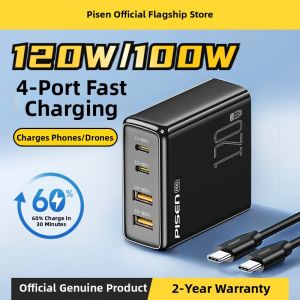 PISEN | Củ sạc nhanh 120W GaN 4 Cổng (TS-C148) - Chân Gập Sạc PD cho 2 Laptop MacBook iPhone Drone
