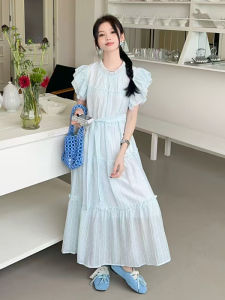 French Style Sweet Princess Dress Womens Waist-Cinching Long Skirt with Fly Sleeve And Wooden Edge Design Spring Summer Autumn