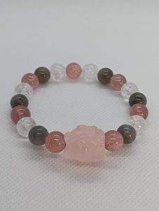 The Natural Life Rose Quartz Fox Charm Bracelet with Strawberry Quartz Labradorite and Crackled Clear Quartz