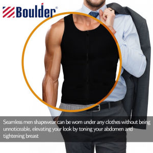 BOULDER Men Slimming Body Shaper Waist Trainer Trimmer Vest Slimming Sauna Sweat Corset Compression Undershirt Shapewear Fat Burner Workout Girdle Body Shaper Tank Tops
