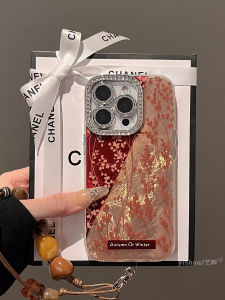 Luxury Bling Diamond Lens Full Cover Phone Case for 16ProMax Retro Personalized New Model 17pro High-End Feel Leaf Pattern 15