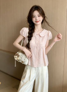 GUZILIAN | Youthful Polka Dot Peter Pan Collar Puff Sleeve Shirt
