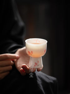 Guiyin Tang Hand-Painted Pink Orchid High-Foot Tea Cup Mutton Fat Jade For Home Ladies Master Cup Drinking Tea Single Cup Tea Appreciation Cup