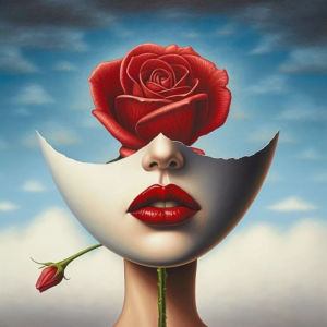 Bandai | Oil Painting By Numbers Surreal Red Rose Mask Face Home Decor Canvas Art Wall Decor for Living Room Handmade Gift Unframed