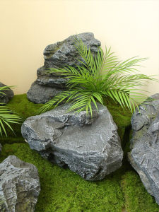 Rustic Style Artificial Mountain Landscape Decorative Stones Glass Steel Garden Decor Indoor Ornament Fake Rocks Sceneries